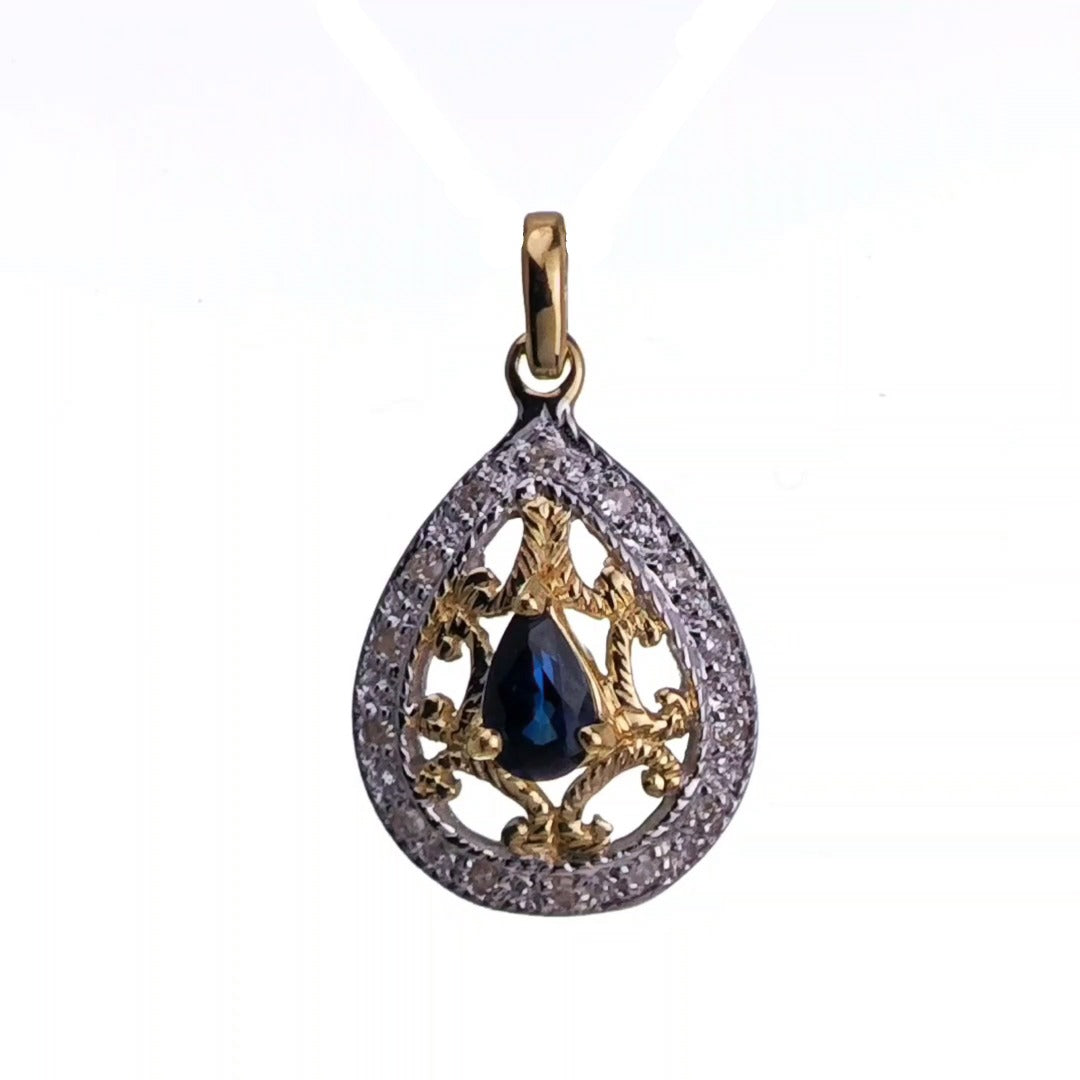 9ct Sapphire Necklace Yellow Gold 0.24ct Blue Pear Natural Gemstone