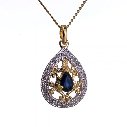 9ct Sapphire Necklace Yellow Gold 0.24ct Blue Pear Natural Gemstone