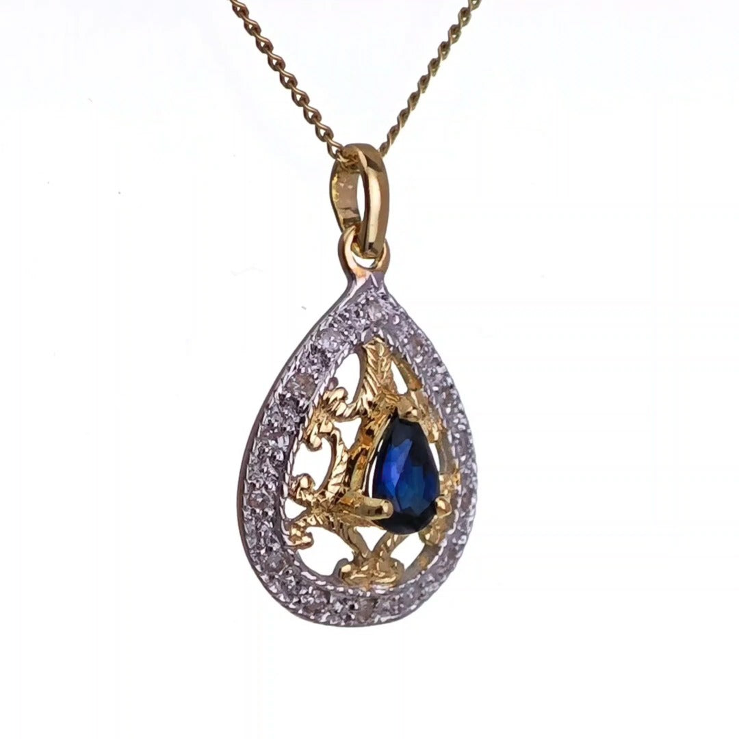 9ct Sapphire Necklace Yellow Gold 0.24ct Blue Pear Natural Gemstone