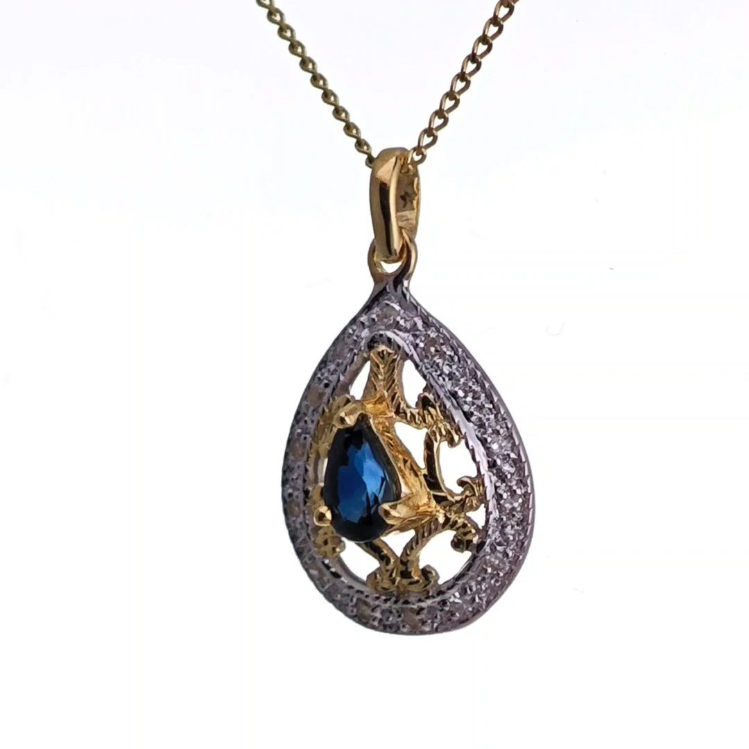 9ct Sapphire Necklace Yellow Gold 0.24ct Blue Pear Natural Gemstone