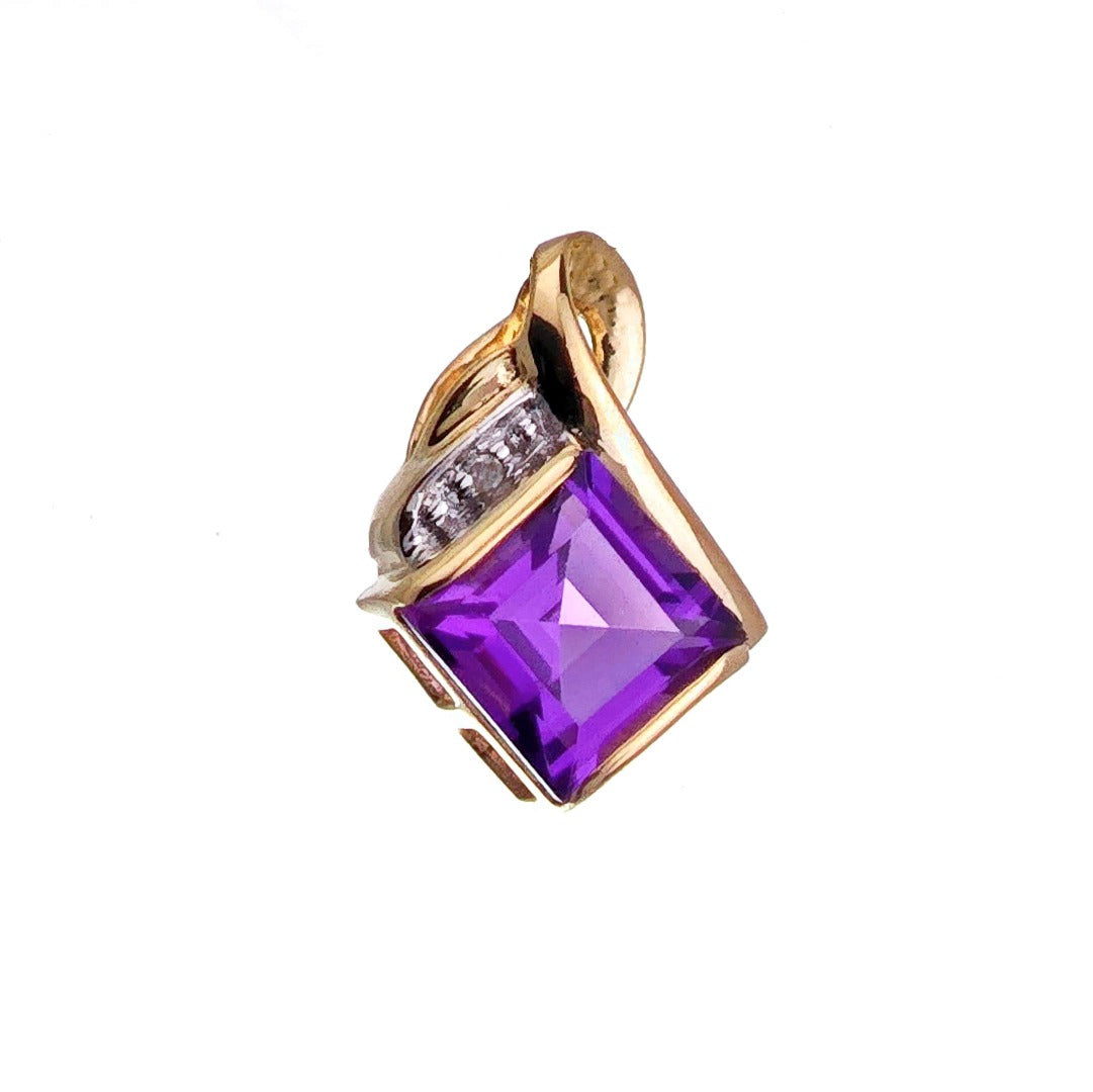 9ct Amethyst Necklace Yellow Gold 0.96ct Purple Square Natural Gemstone