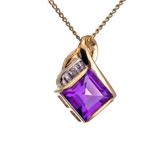 9ct Amethyst Necklace Yellow Gold 0.96ct Purple Square Natural Gemstone