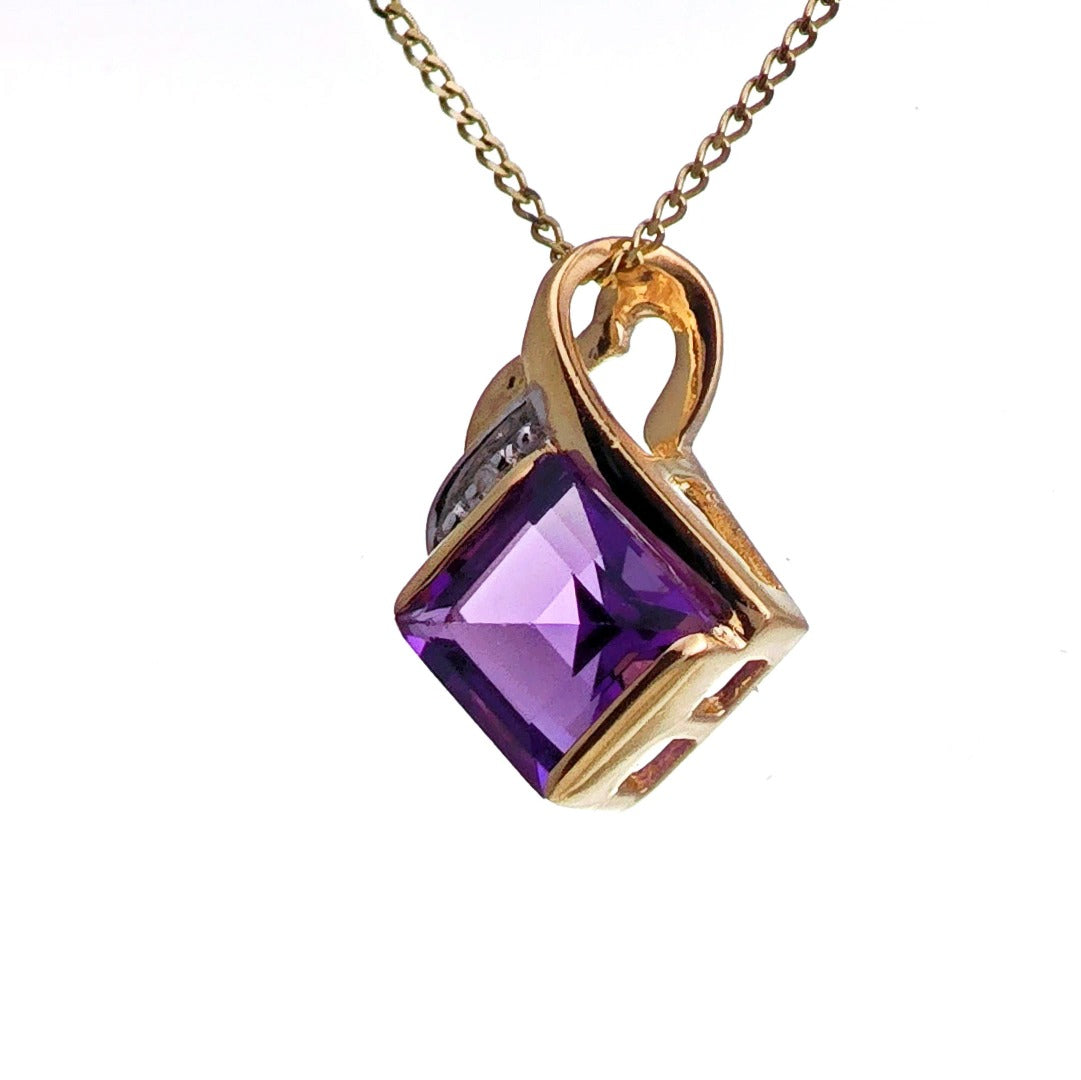 9ct Amethyst Necklace Yellow Gold 0.96ct Purple Square Natural Gemstone