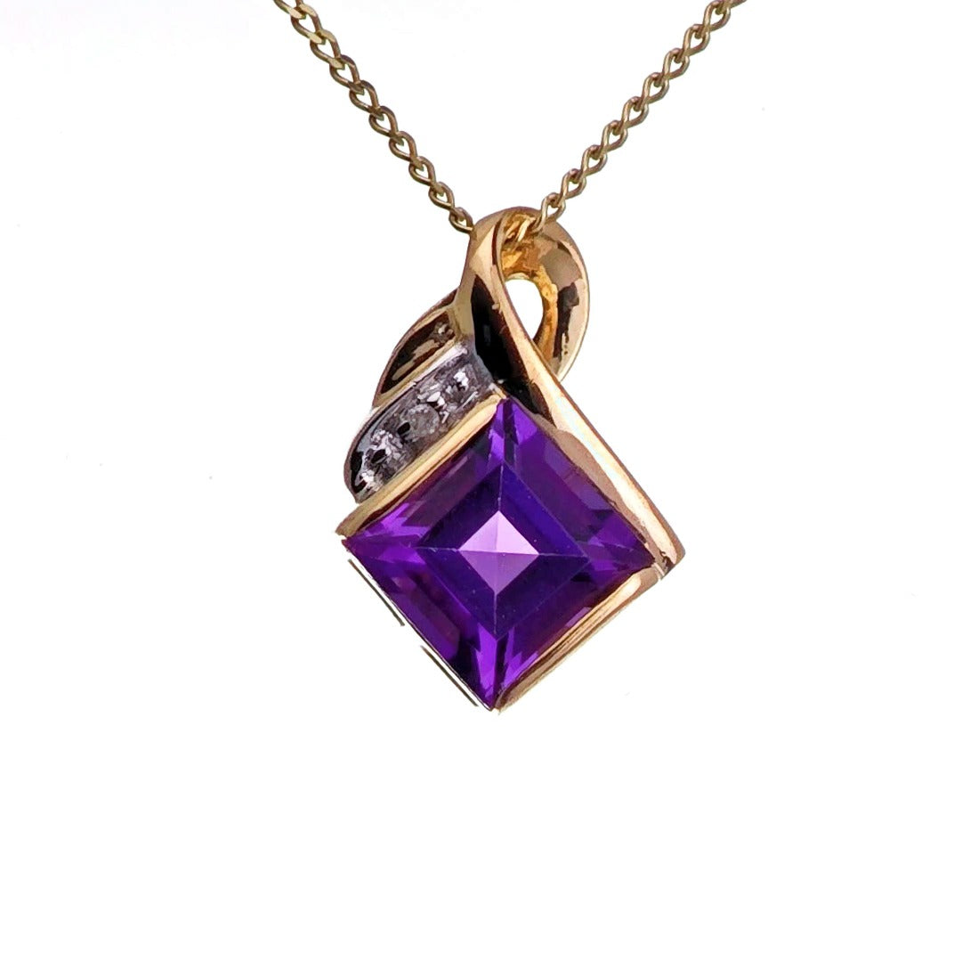 9ct Amethyst Necklace Yellow Gold 0.96ct Purple Square Natural Gemstone