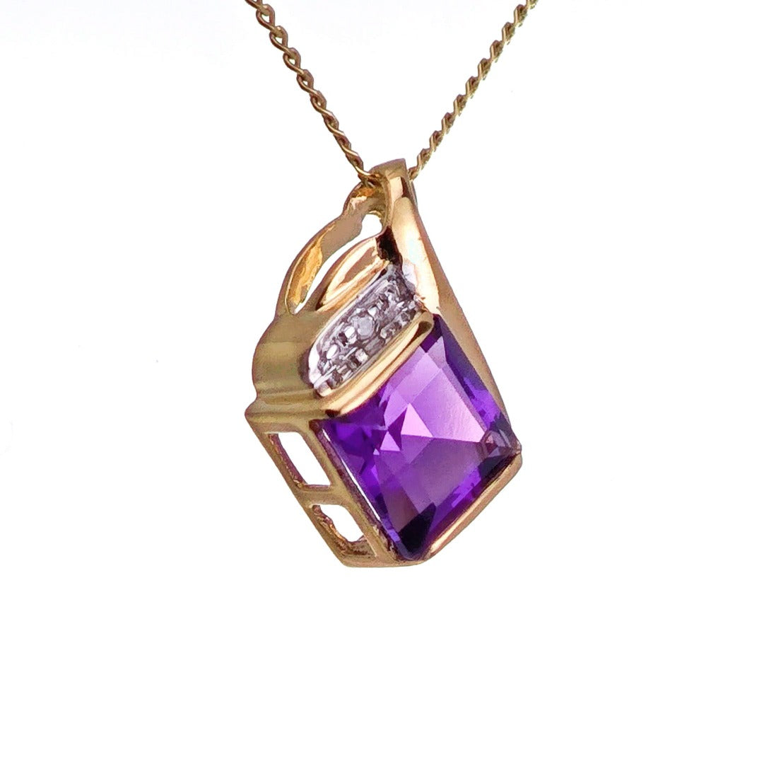 9ct Amethyst Necklace Yellow Gold 0.96ct Purple Square Natural Gemstone