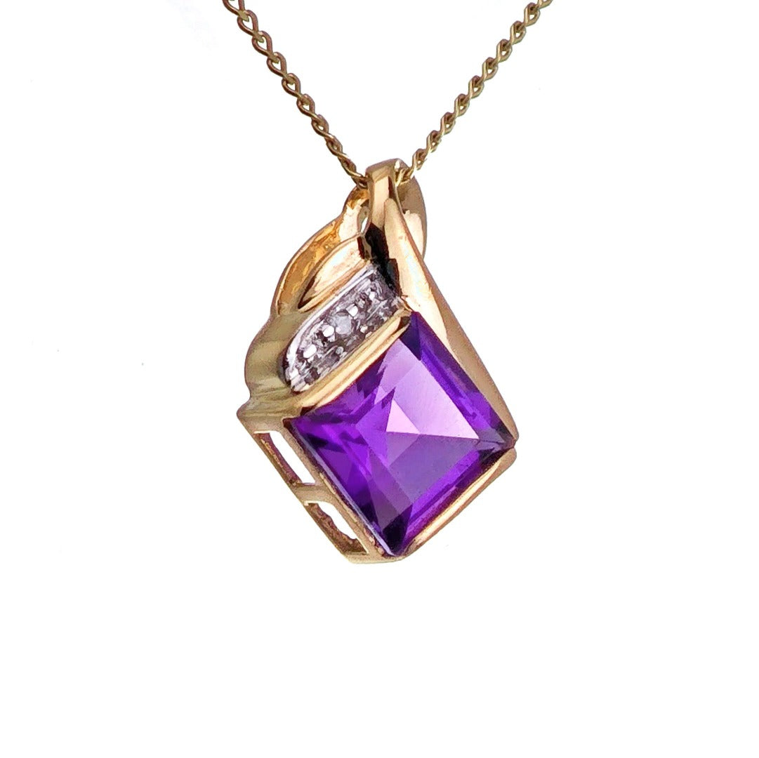 9ct Amethyst Necklace Yellow Gold 0.96ct Purple Square Natural Gemstone