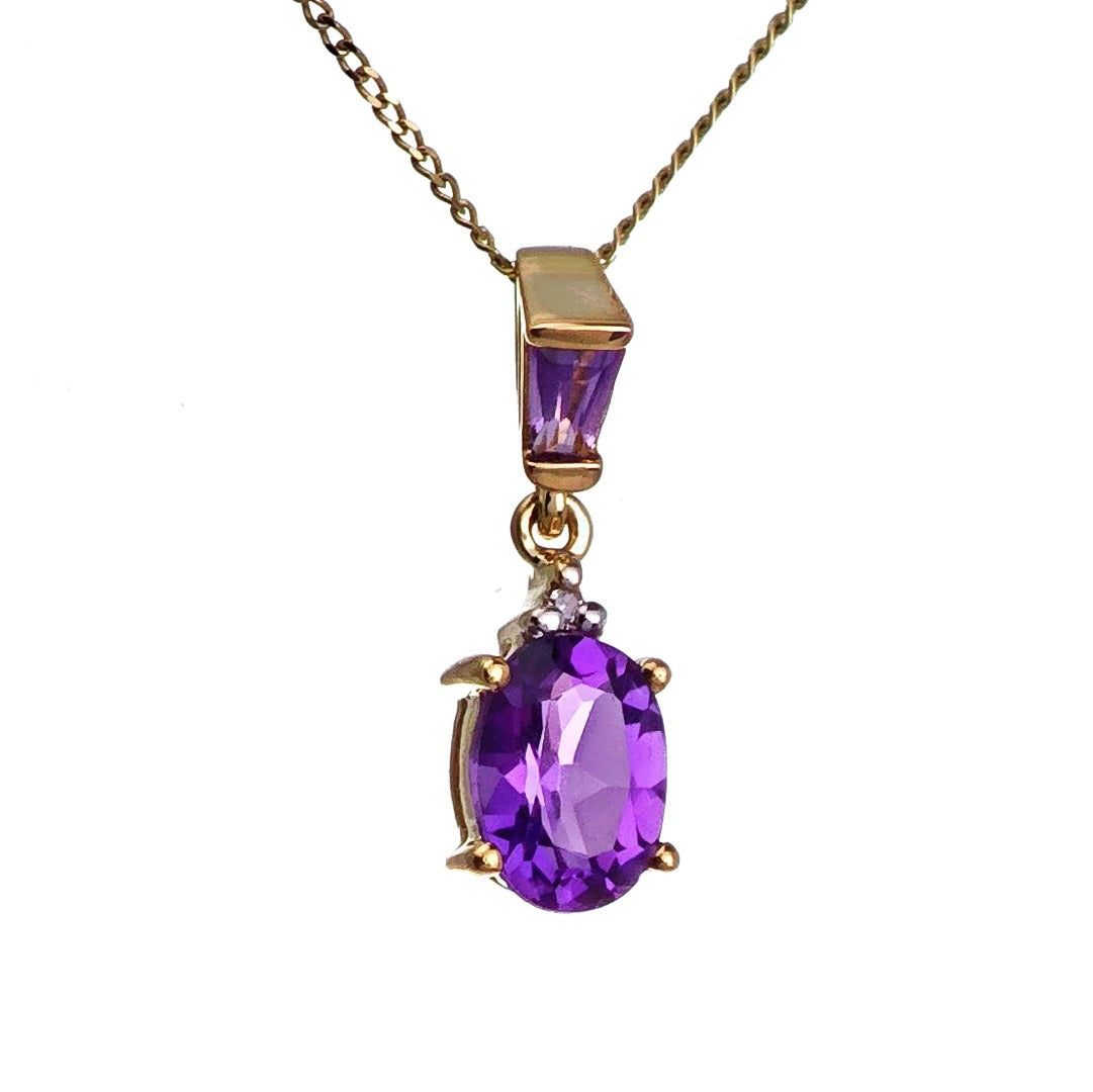 9ct Amethyst Necklace Yellow Gold 0.75ct Purple trapezoid Natural Gemstone