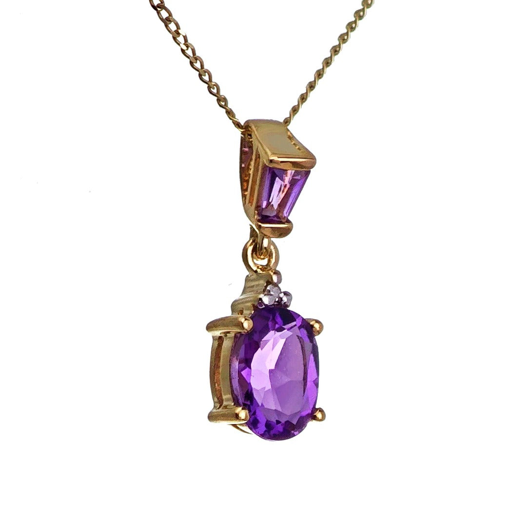 9ct Amethyst Necklace Yellow Gold 0.75ct Purple trapezoid Natural Gemstone