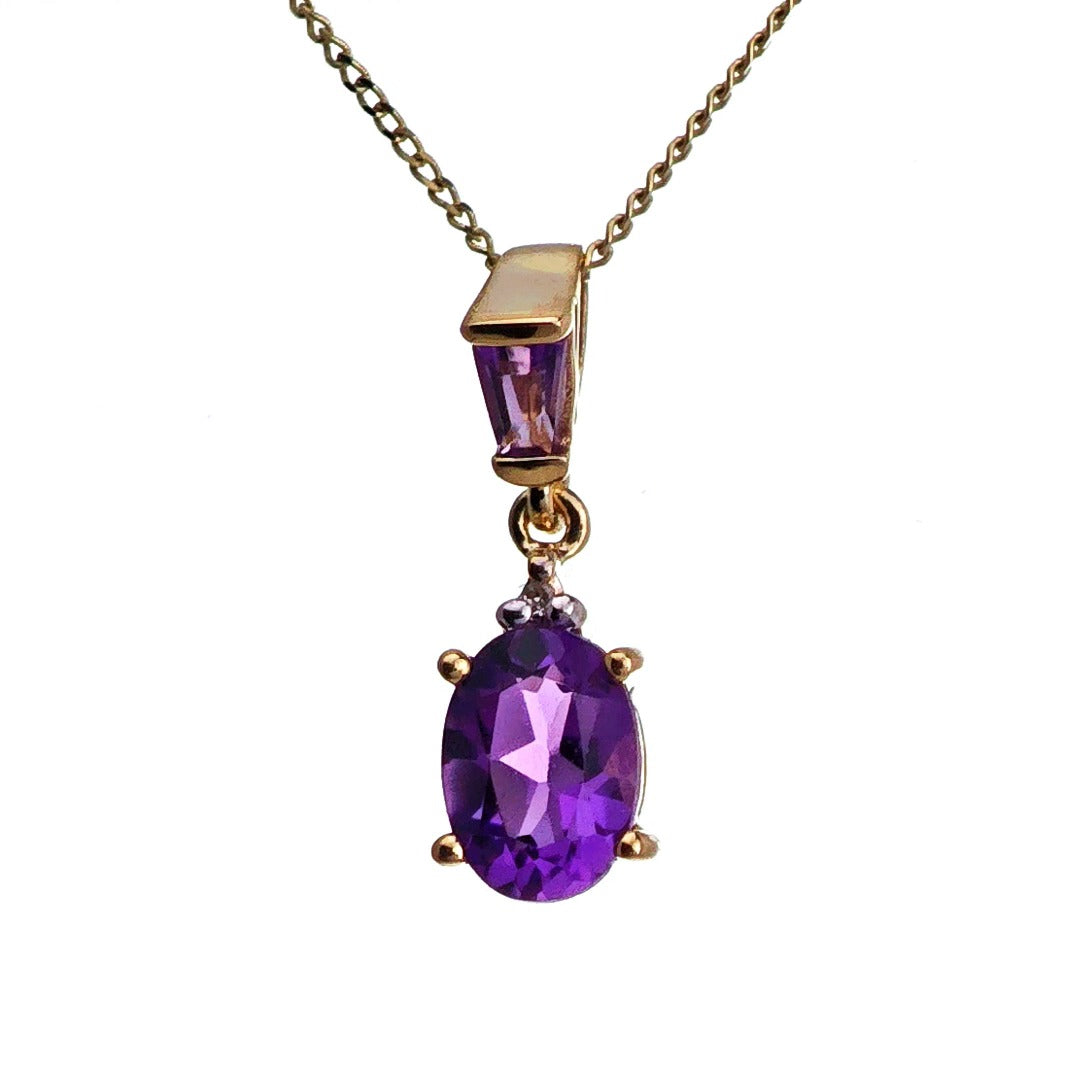 9ct Amethyst Necklace Yellow Gold 0.75ct Purple trapezoid Natural Gemstone