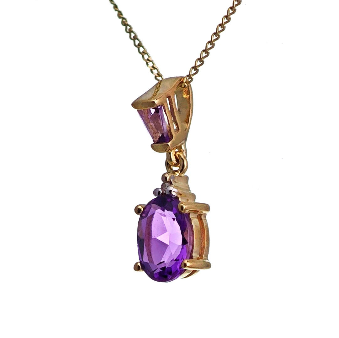 9ct Amethyst Necklace Yellow Gold 0.75ct Purple trapezoid Natural Gemstone