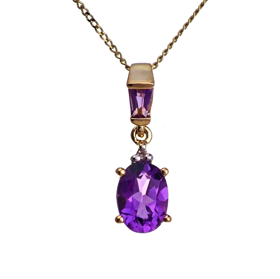 9ct Amethyst Necklace Yellow Gold 0.75ct Purple trapezoid Natural Gemstone