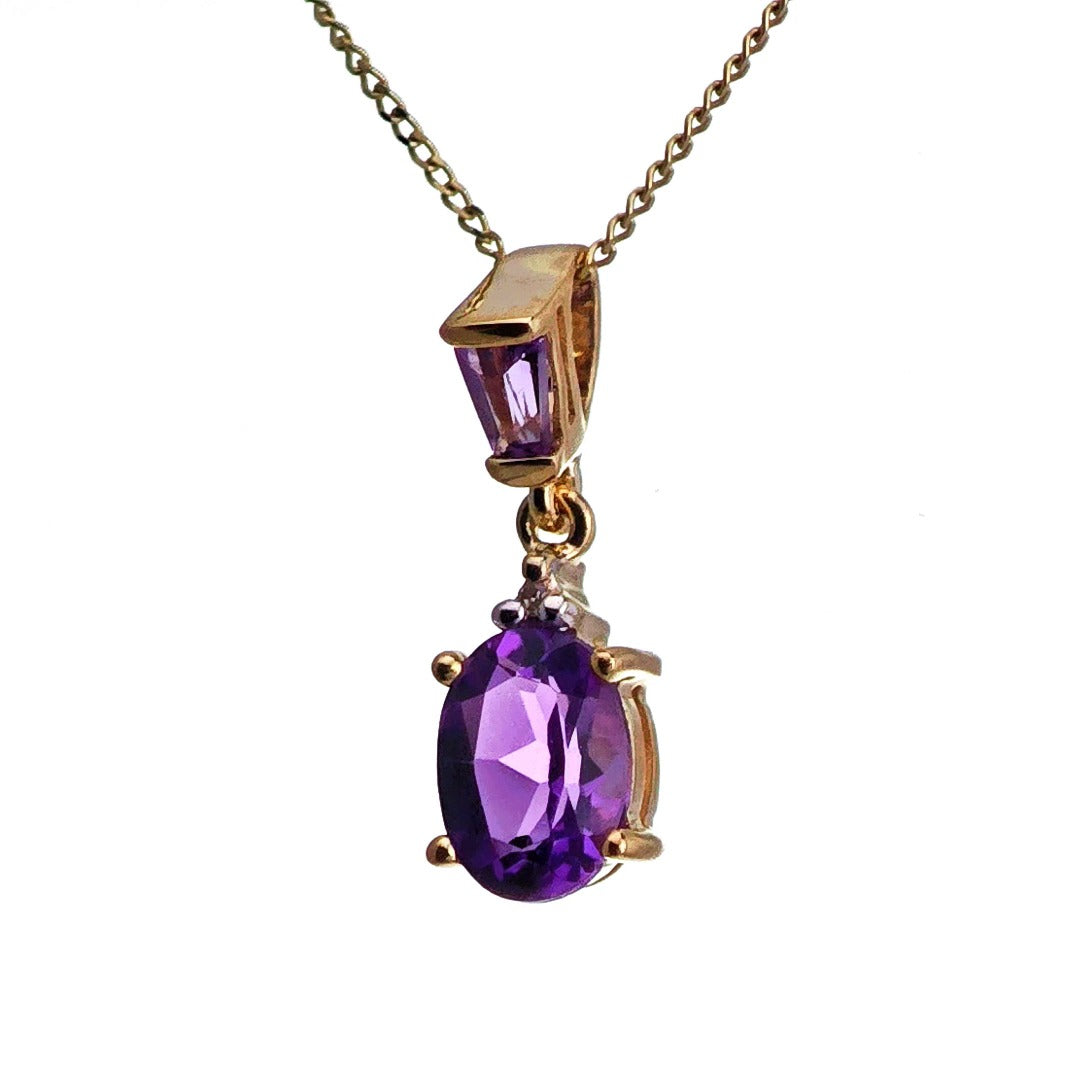 9ct Amethyst Necklace Yellow Gold 0.75ct Purple trapezoid Natural Gemstone