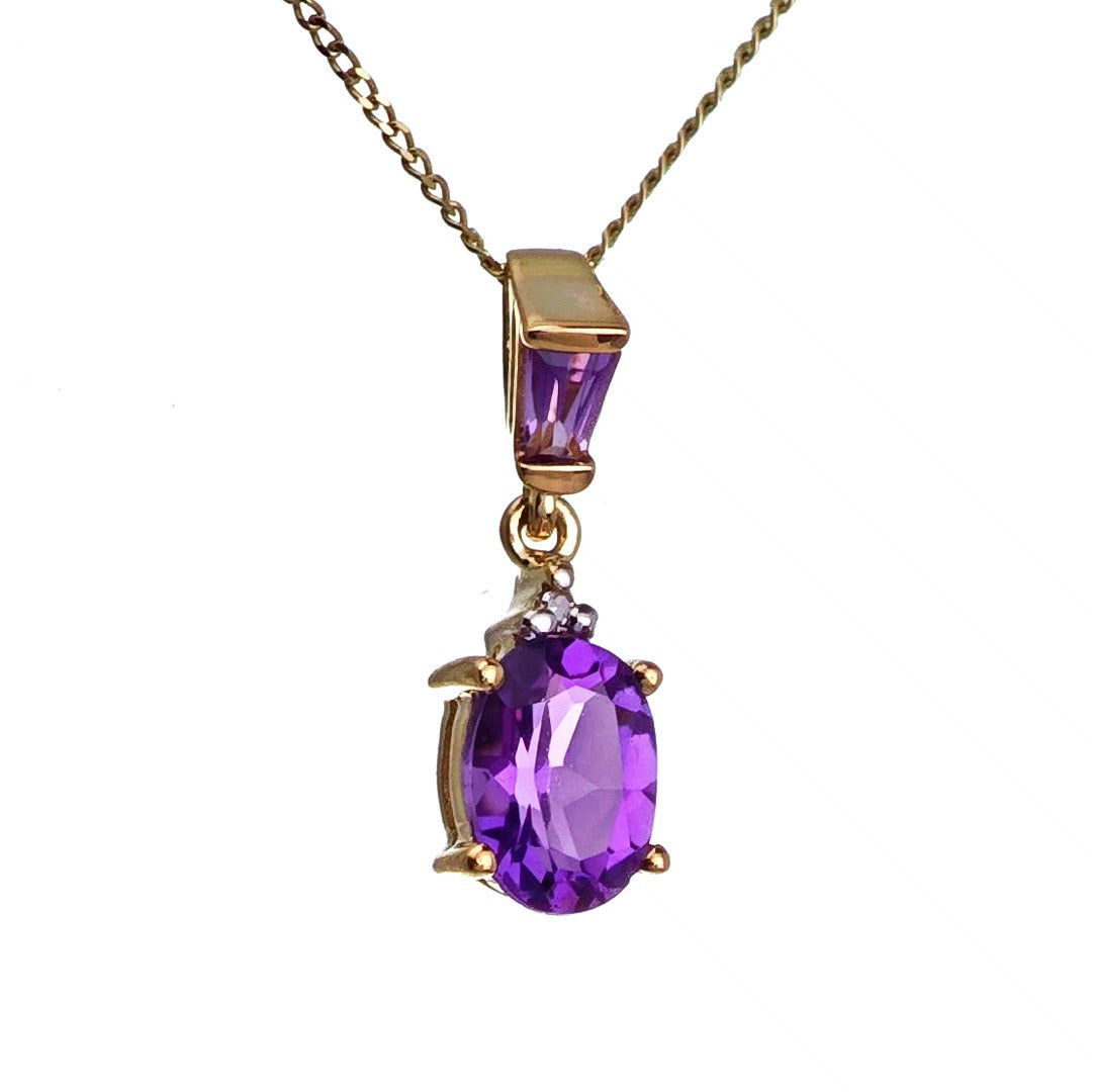 9ct Amethyst Necklace Yellow Gold 0.75ct Purple trapezoid Natural Gemstone