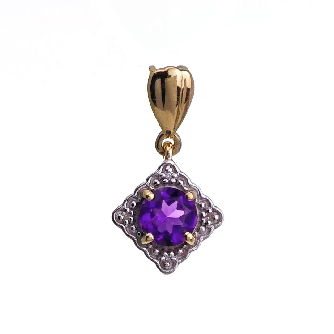 9ct Amethyst Necklace Yellow Gold 0.6ct Purple Round Natural Gemstone