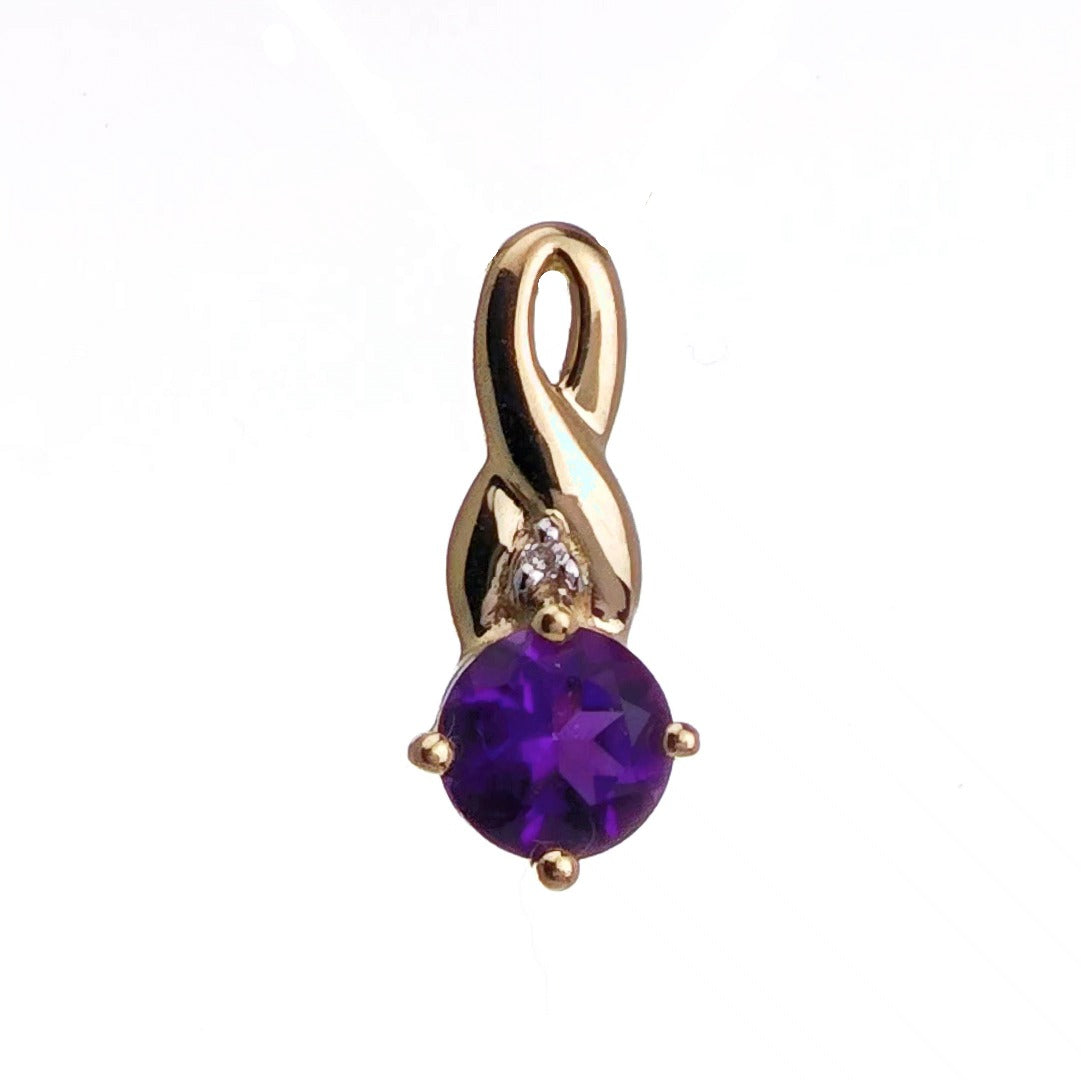 9ct Amethyst Necklace Yellow Gold 0.43ct Purple Round Natural Gemstone