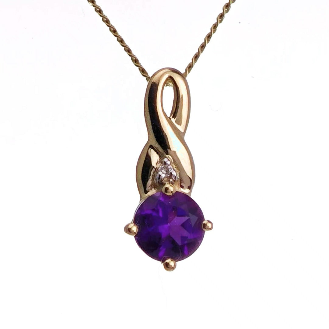 9ct Amethyst Necklace Yellow Gold 0.43ct Purple Round Natural Gemstone