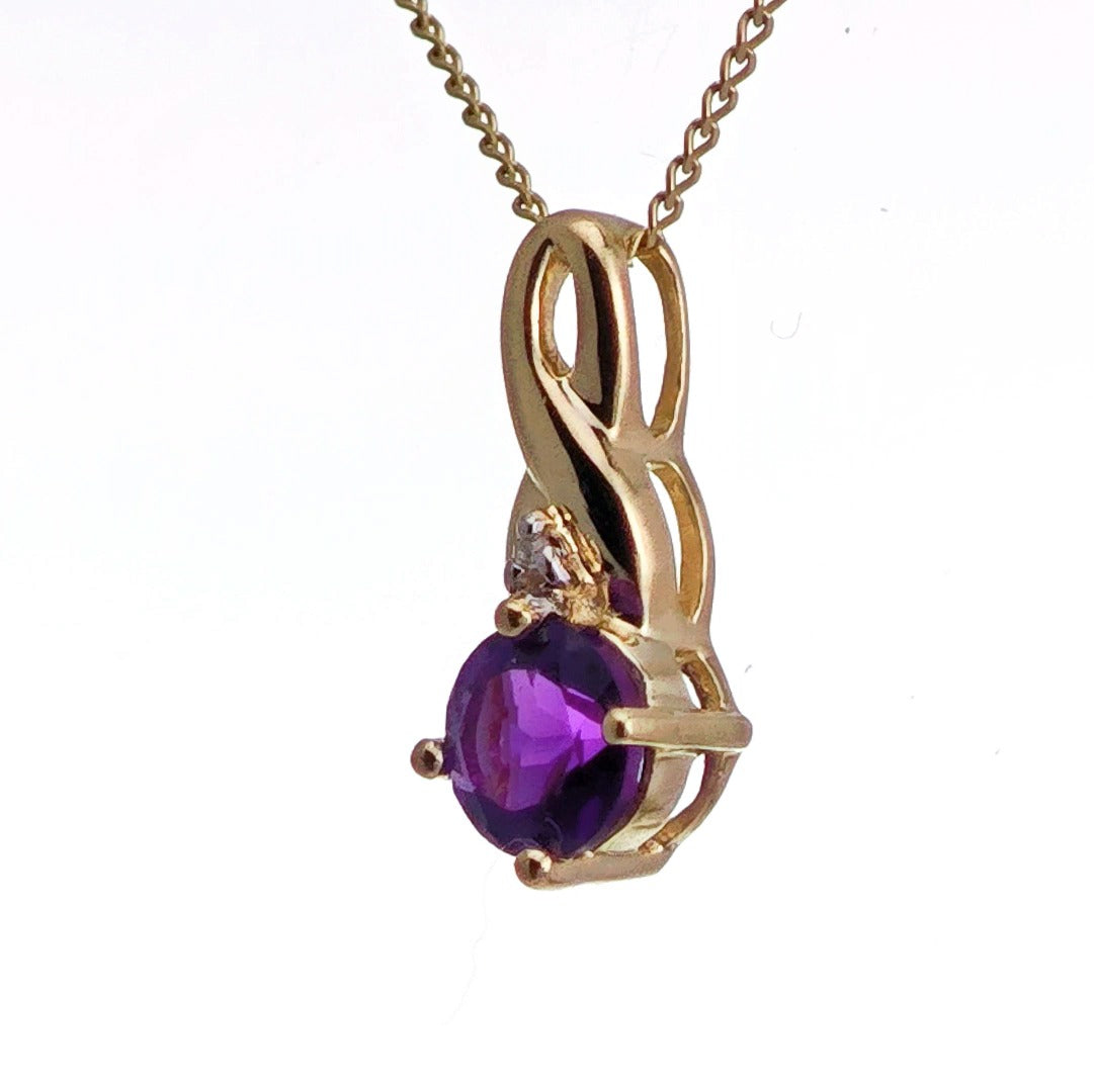 9ct Amethyst Necklace Yellow Gold 0.43ct Purple Round Natural Gemstone