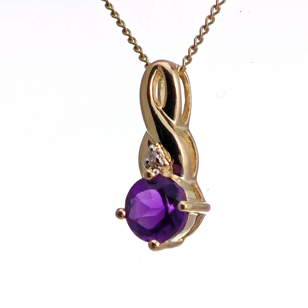 9ct Amethyst Necklace Yellow Gold 0.43ct Purple Round Natural Gemstone