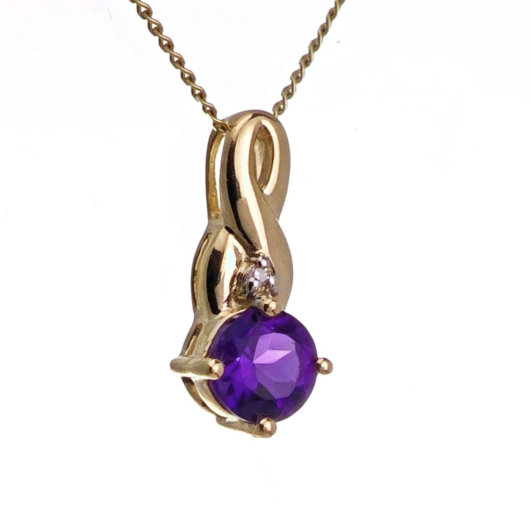 9ct Amethyst Necklace Yellow Gold 0.43ct Purple Round Natural Gemstone