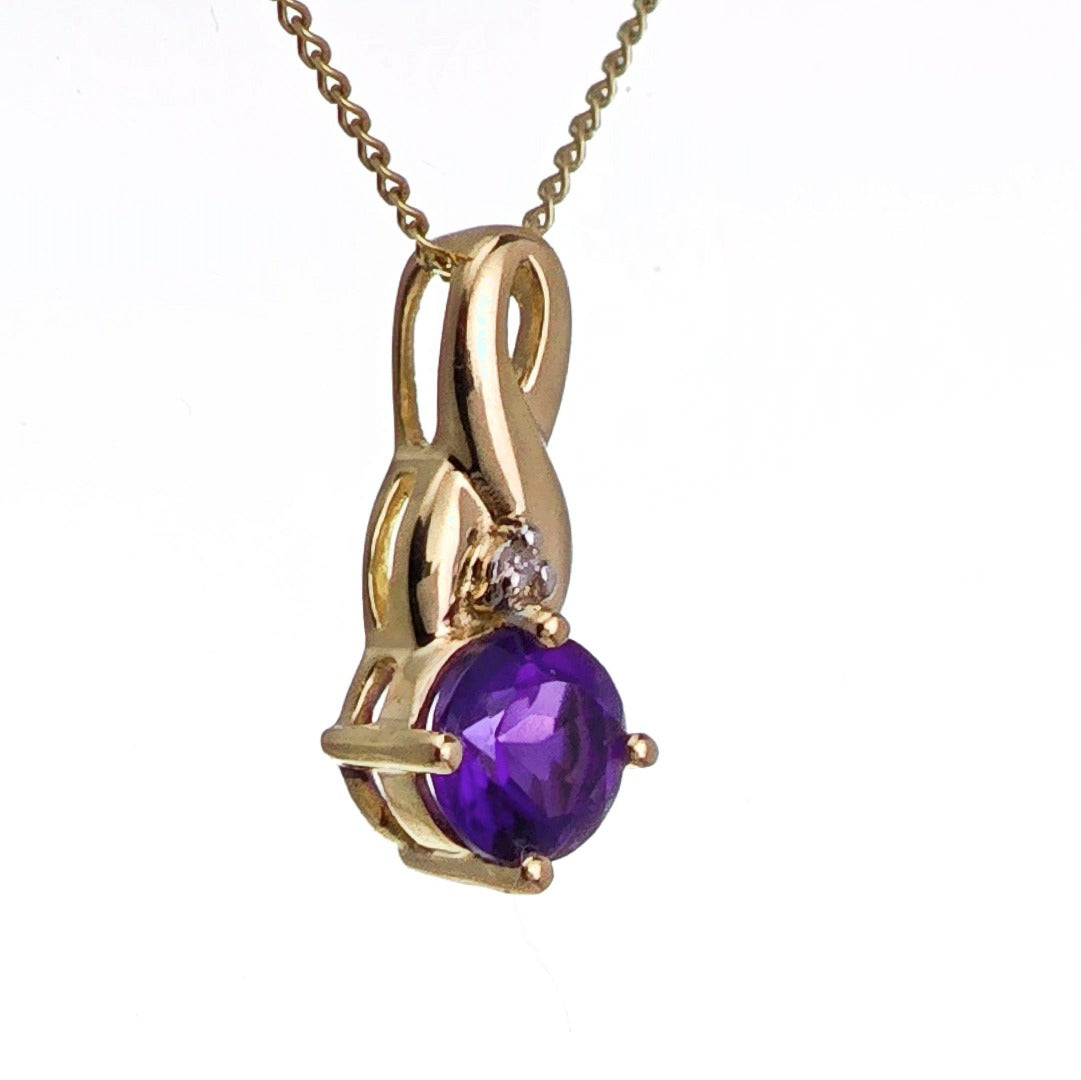 9ct Amethyst Necklace Yellow Gold 0.43ct Purple Round Natural Gemstone