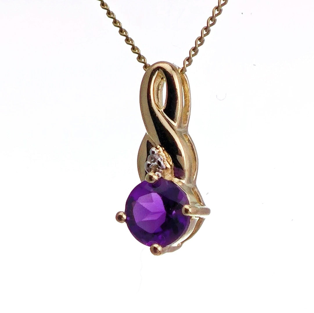 9ct Amethyst Necklace Yellow Gold 0.43ct Purple Round Natural Gemstone