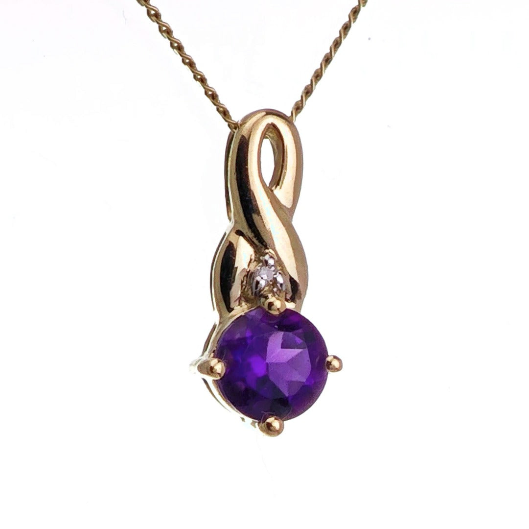 9ct Amethyst Necklace Yellow Gold 0.43ct Purple Round Natural Gemstone