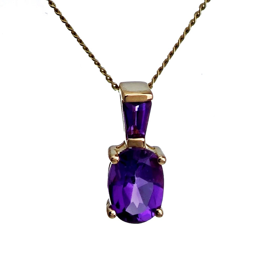 9ct Amethyst Necklace Yellow Gold 0.8ct Purple Trapezoid Oval Natural Gemstone