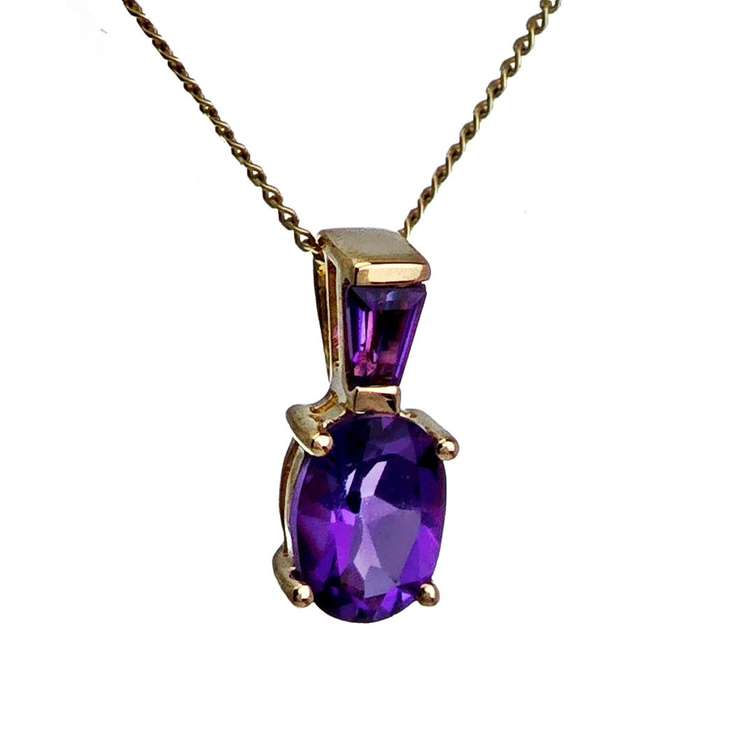 9ct Amethyst Necklace Yellow Gold 0.8ct Purple Trapezoid Oval Natural Gemstone