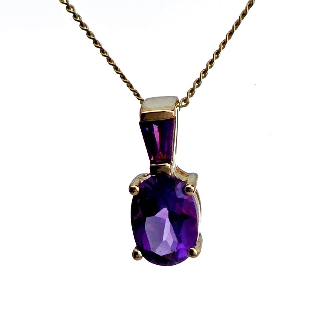 9ct Amethyst Necklace Yellow Gold 0.8ct Purple Trapezoid Oval Natural Gemstone