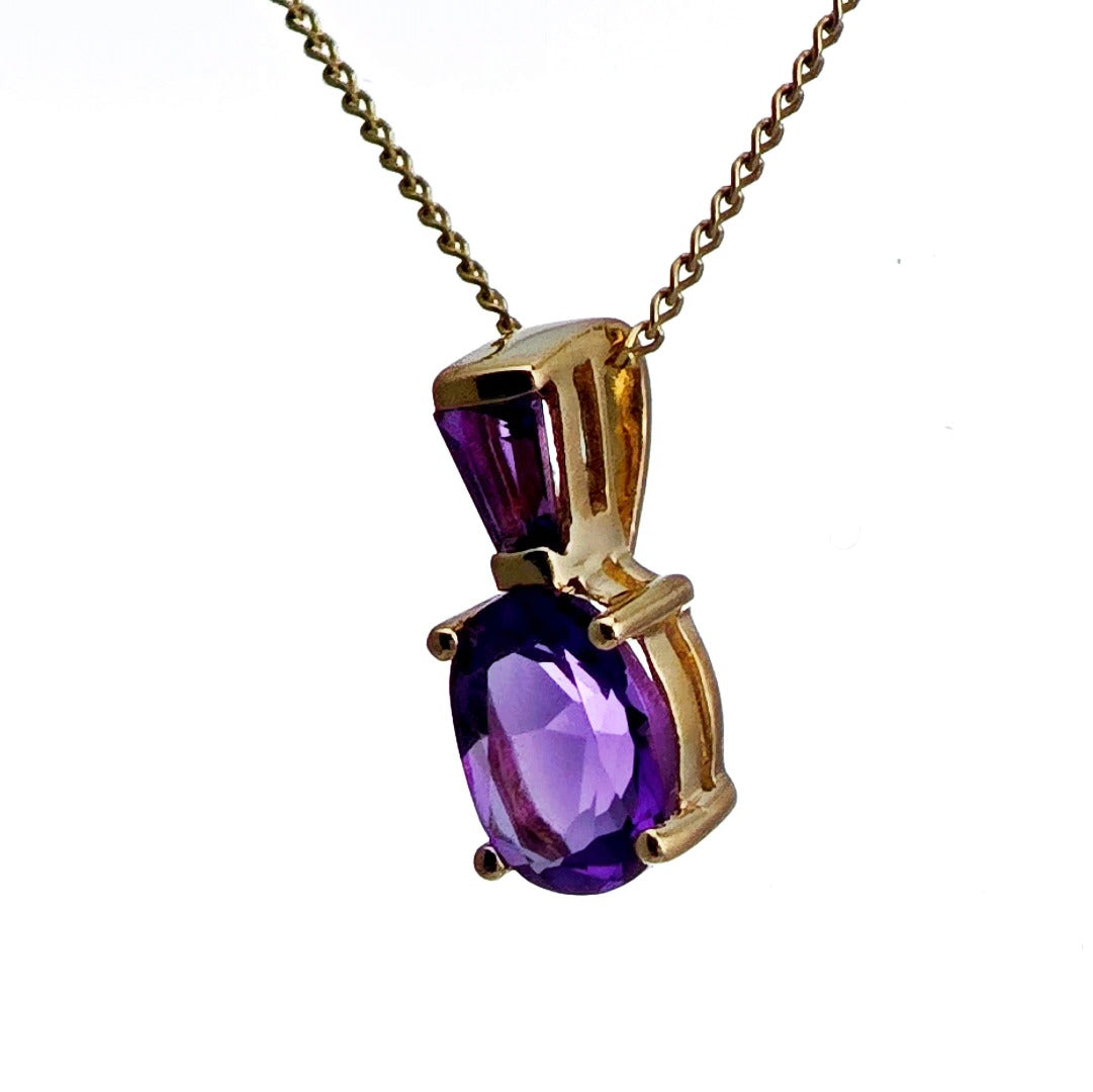 9ct Amethyst Necklace Yellow Gold 0.8ct Purple Trapezoid Oval Natural Gemstone