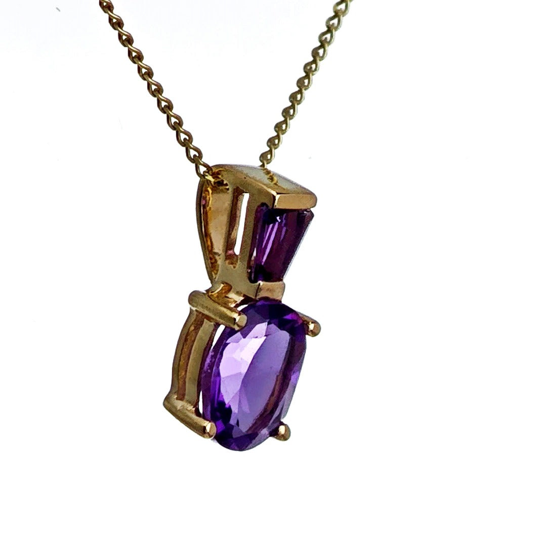 9ct Amethyst Necklace Yellow Gold 0.8ct Purple Trapezoid Oval Natural Gemstone