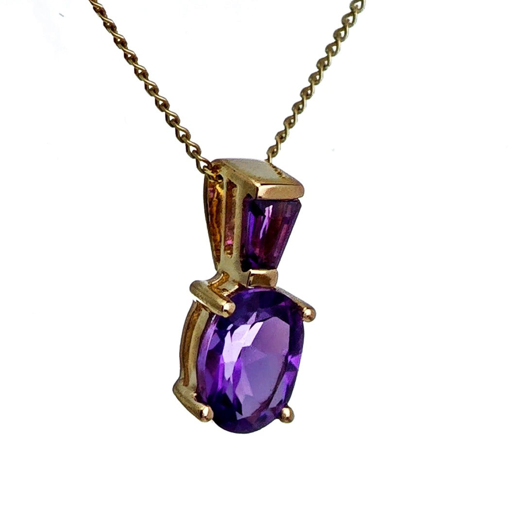 9ct Amethyst Necklace Yellow Gold 0.8ct Purple Trapezoid Oval Natural Gemstone