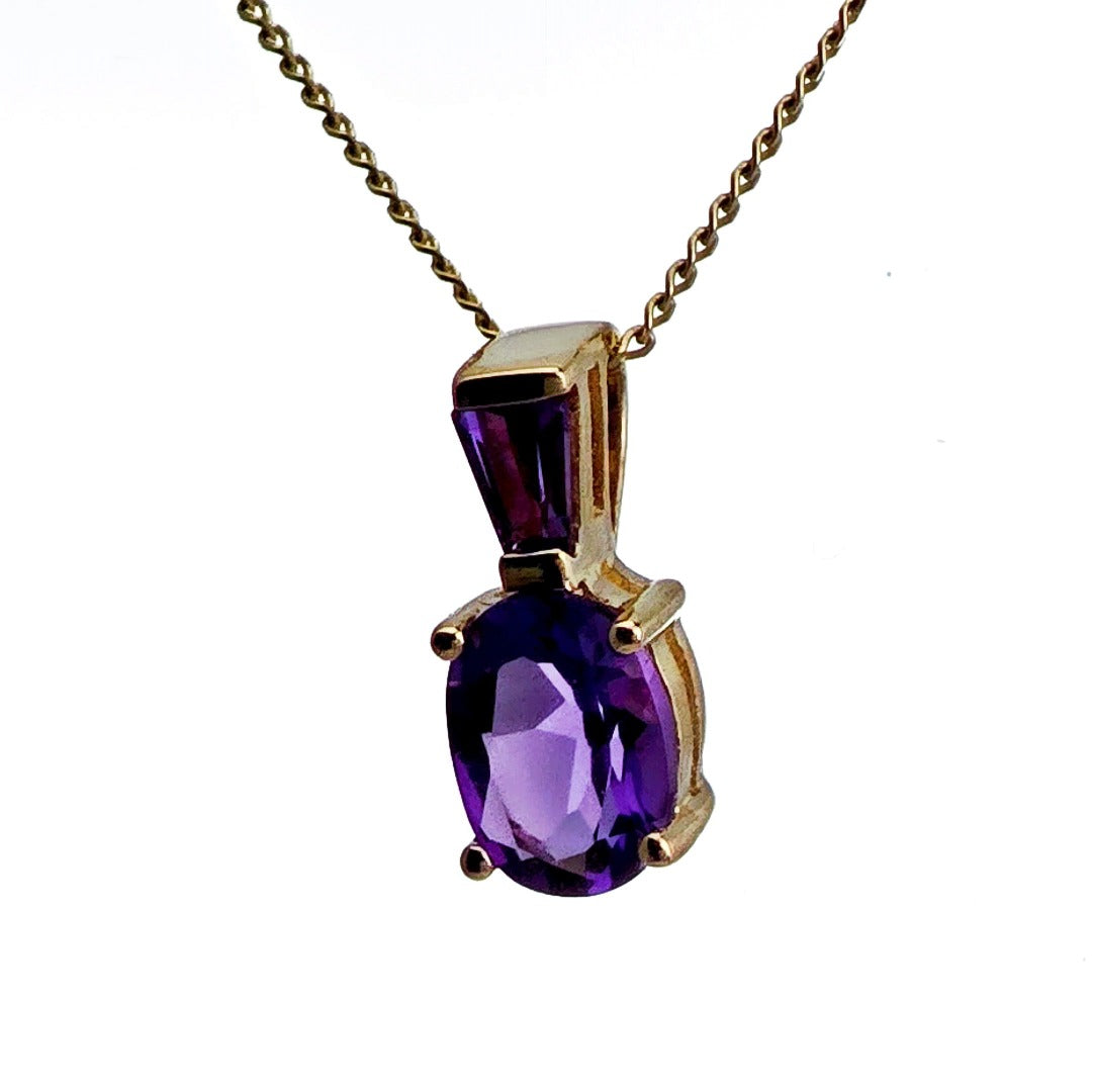 9ct Amethyst Necklace Yellow Gold 0.8ct Purple Trapezoid Oval Natural Gemstone