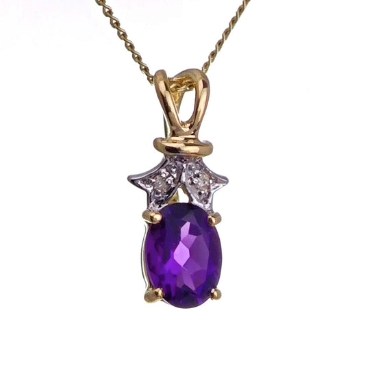 9ct Amethyst Necklace Yellow Gold 0.68ct Purple Oval Natural Gemstone