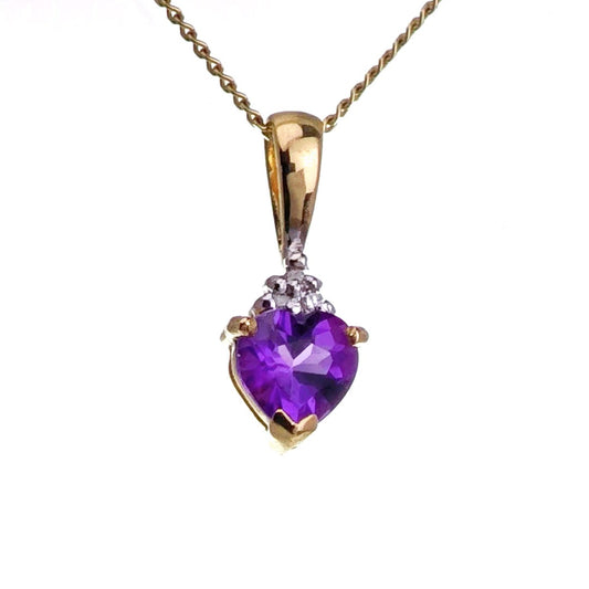 9ct Amethyst Necklace Yellow Gold 0.4ct Purple Heart Natural Gemstone