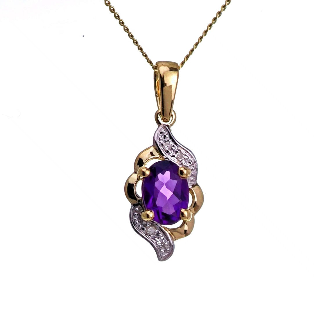 9ct Amethyst Necklace Yellow Gold 0.72ct Purple Oval Natural Gemstone