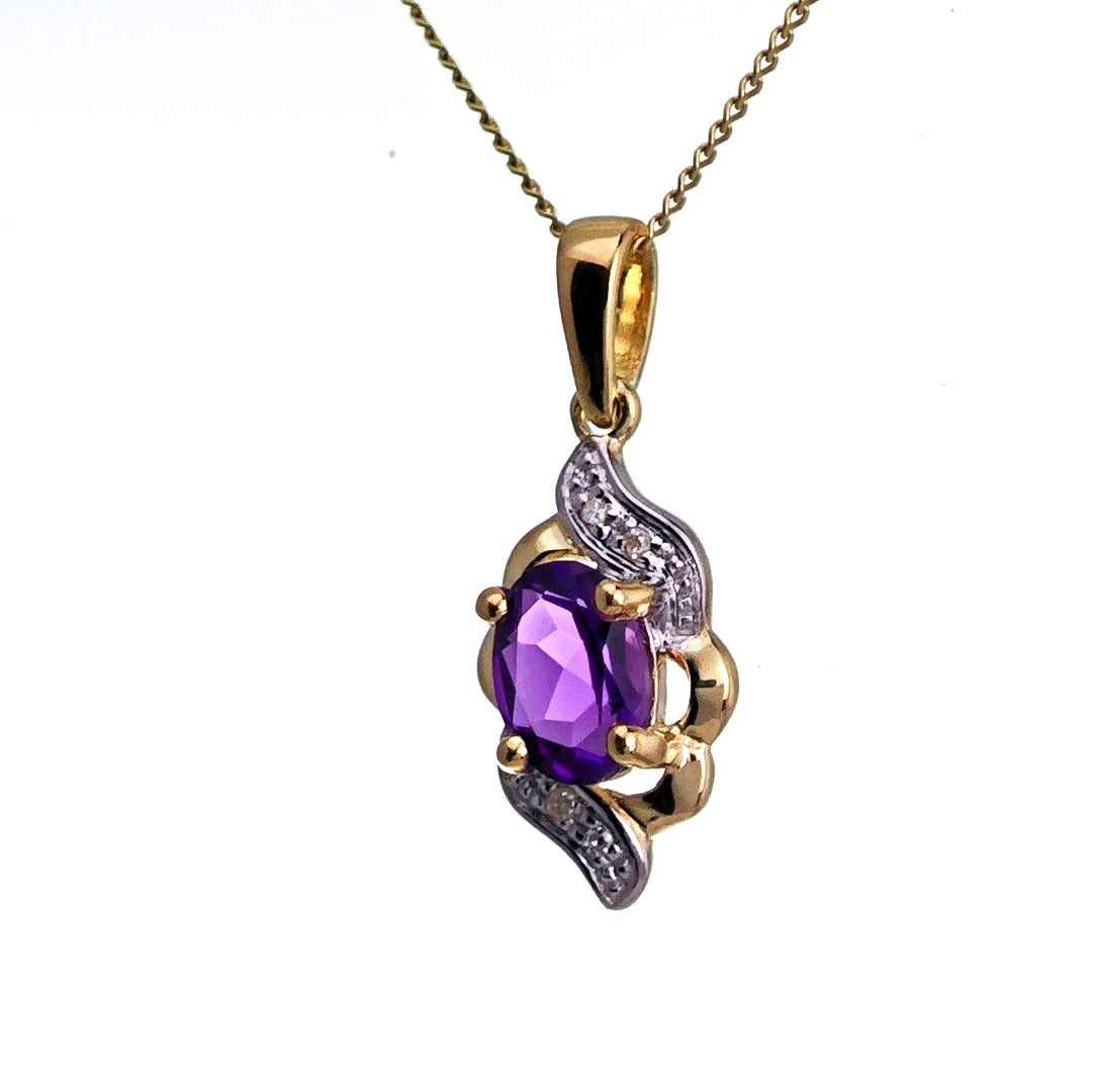 9ct Amethyst Necklace Yellow Gold 0.72ct Purple Oval Natural Gemstone