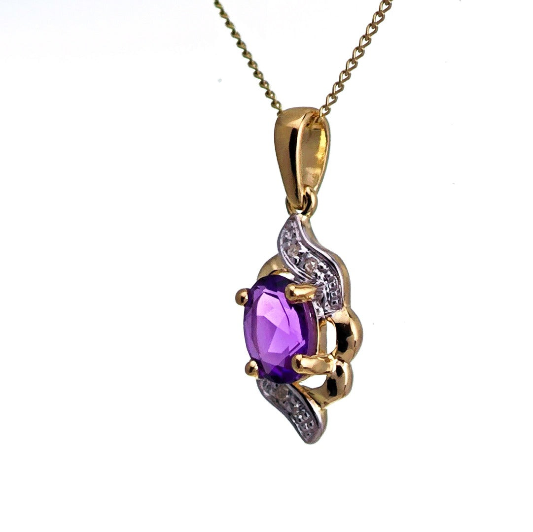 9ct Amethyst Necklace Yellow Gold 0.72ct Purple Oval Natural Gemstone