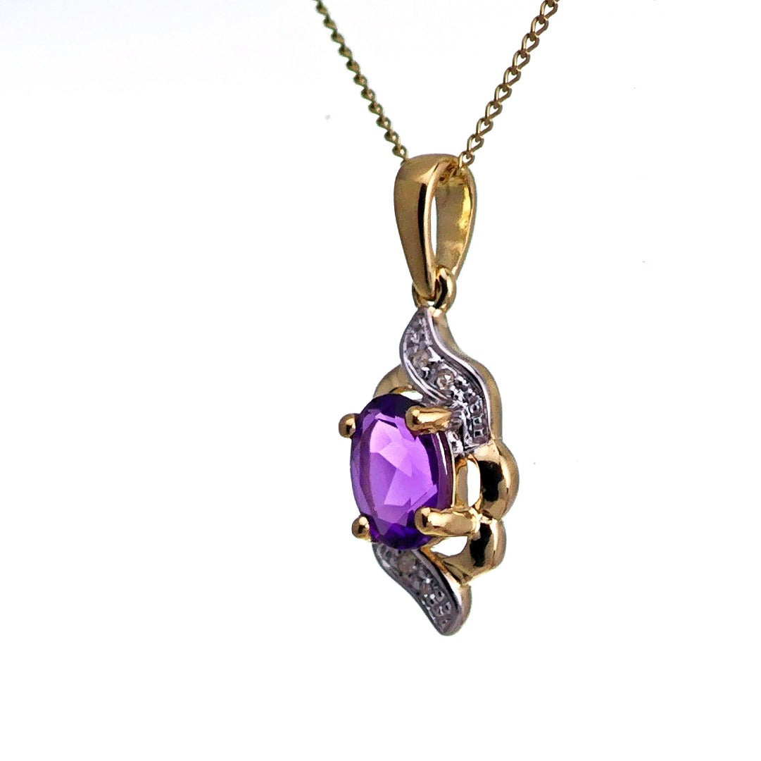 9ct Amethyst Necklace Yellow Gold 0.72ct Purple Oval Natural Gemstone