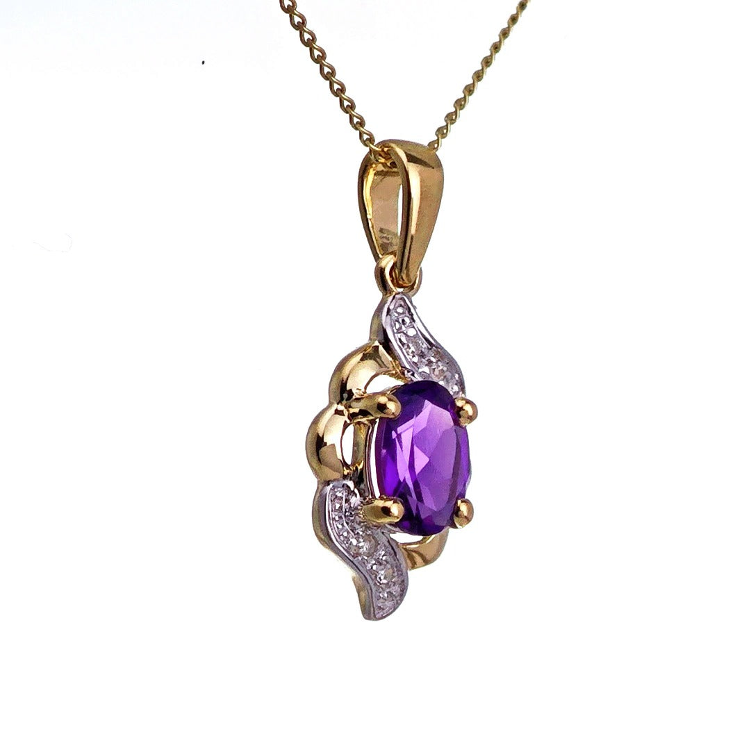 9ct Amethyst Necklace Yellow Gold 0.72ct Purple Oval Natural Gemstone