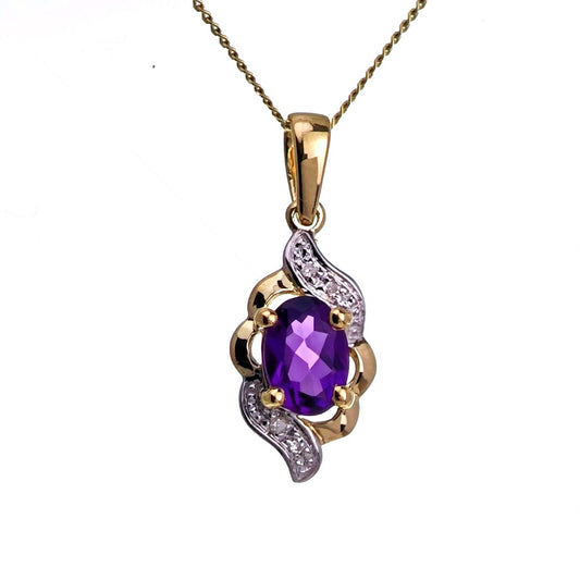 9ct Amethyst Necklace Yellow Gold 0.72ct Purple Oval Natural Gemstone