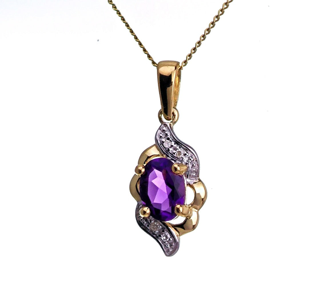 9ct Amethyst Necklace Yellow Gold 0.72ct Purple Oval Natural Gemstone