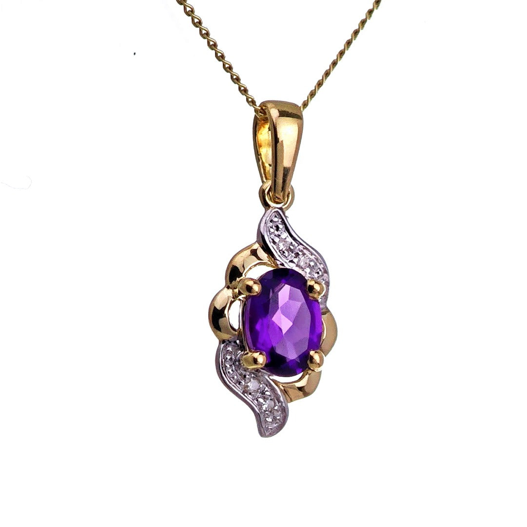 9ct Amethyst Necklace Yellow Gold 0.72ct Purple Oval Natural Gemstone