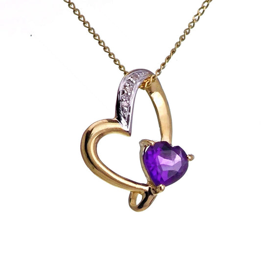 9ct Amethyst Necklace Yellow Gold 0.39ct Purple Heart Natural Gemstone