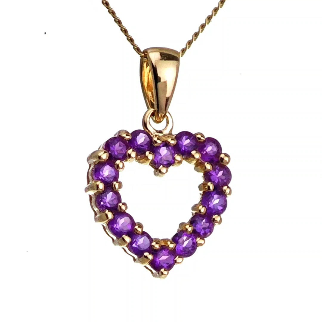 9ct Amethyst Heart Necklace Yellow Gold 0.52ct Purple Round Natural Gemstone