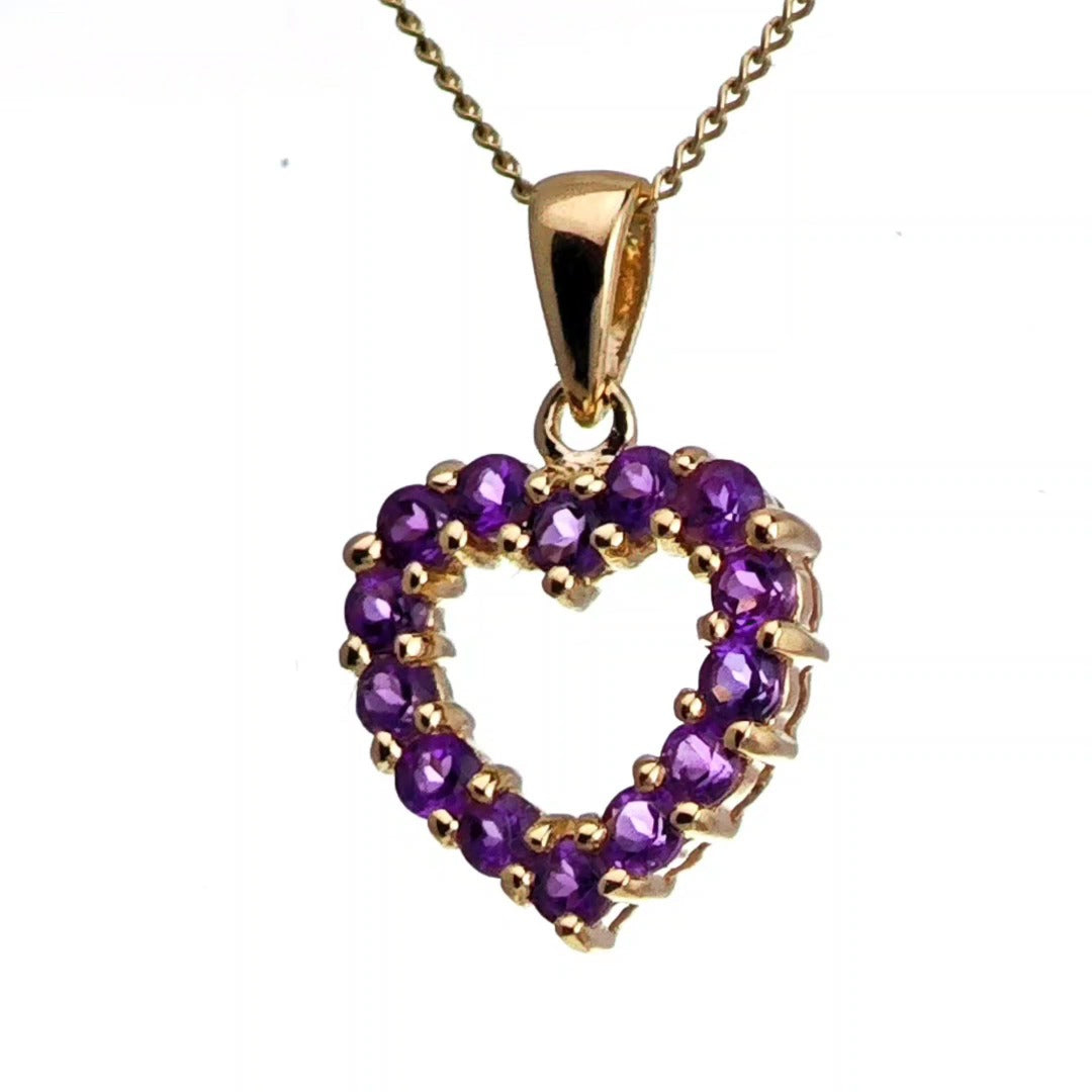 9ct Amethyst Heart Necklace Yellow Gold 0.52ct Purple Round Natural Gemstone