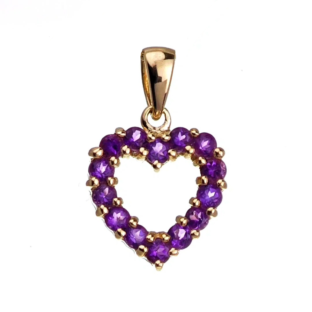 9ct Amethyst Heart Necklace Yellow Gold 0.52ct Purple Round Natural Gemstone