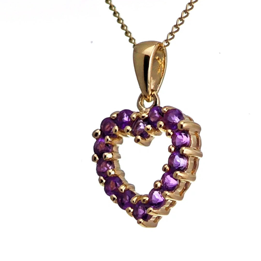 9ct Amethyst Heart Necklace Yellow Gold 0.52ct Purple Round Natural Gemstone