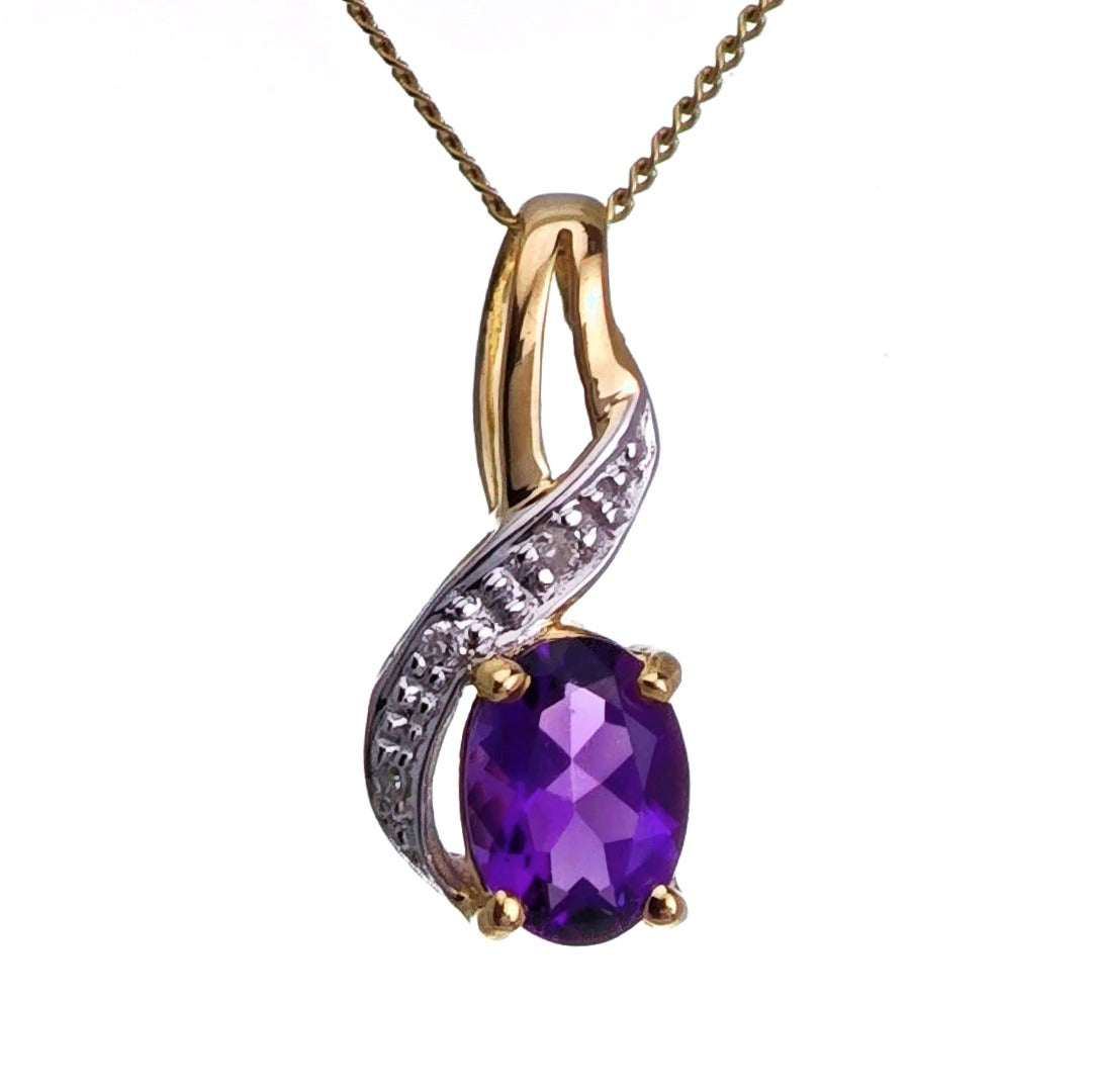 9ct Amethyst Necklace Yellow Gold 0.67ct Purple Oval Natural Gemstone