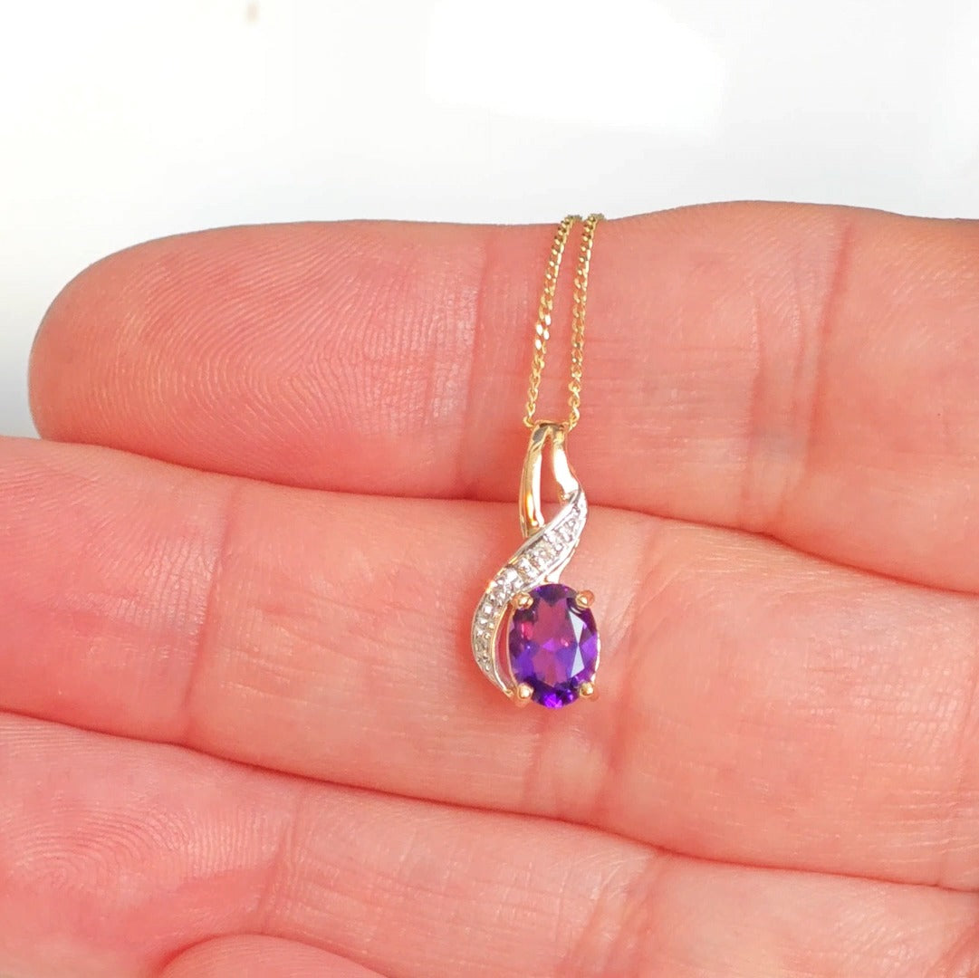 9ct Amethyst Necklace Yellow Gold 0.67ct Purple Oval Natural Gemstone